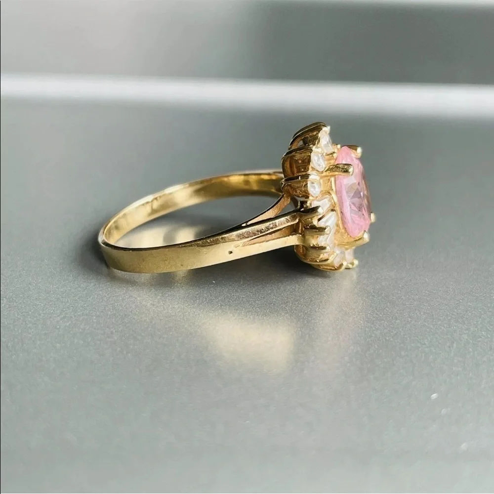 Estate 14k Gold Rose & White Cubic Zirconia Ring - Picture 7 of 11